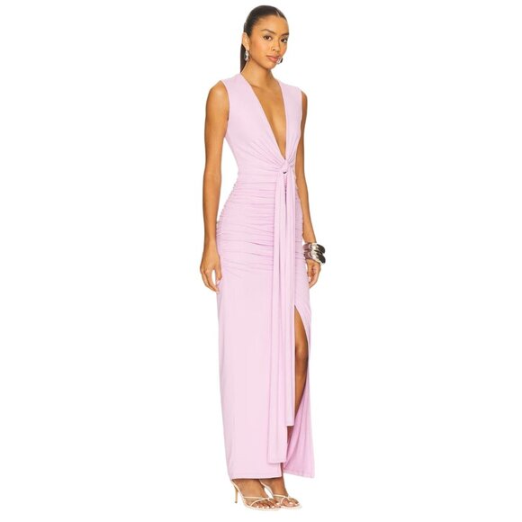 Susana Monaco Tie Front Gathered Dress in Pink Diamond X-Small New Womens Maxi - Picture 2 of 9
